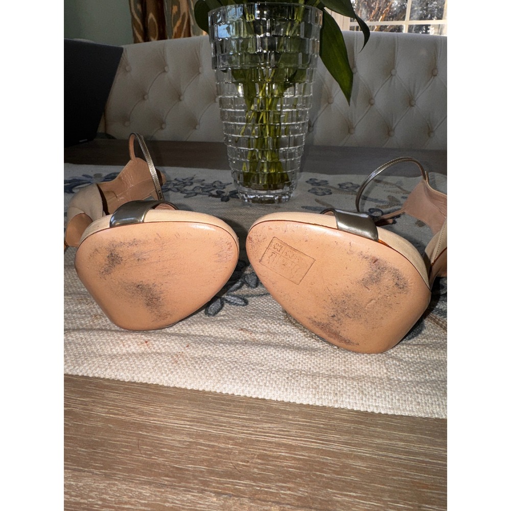 Casadei Blade Sandals Beige Silver Metallic Ankle‎ Strap Stiletto Heels Italy 38 - Picture 8 of 10
